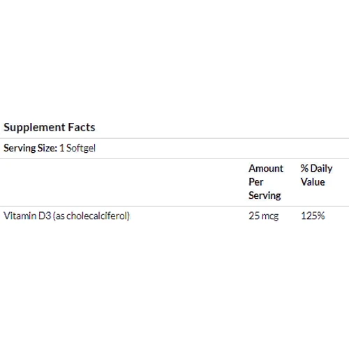 Life Extension Vitamin D3, 25 mcg (1.000 IU), 250 Softgels (LEX-17512): Форма выпуска Капсулы
