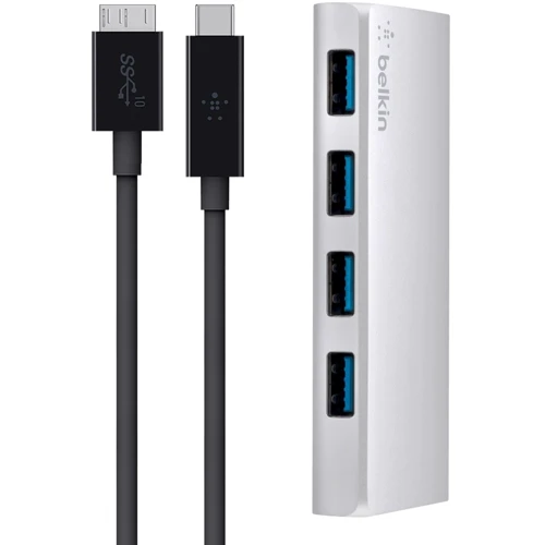 Адаптер Belkin Adapter Ultra-Slim Metal 4xUSB3.0 + USB-C Cable Silver (F4U088vf): Интерфейс подключения USB-C
