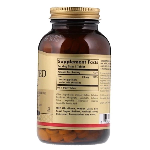 Solgar Chelated Zinc 100 Tablets (SOL-00800): Форма випуску таблетки