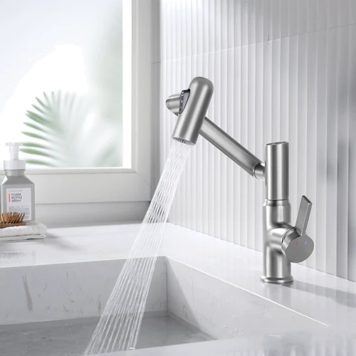 Смеситель для раковины Lefton Single-Hole Rotatable Faucet with Temperature Display-BF2204 Brushed Nickel: Длина излива, см 17.9