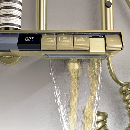 Душевая система Lefton Thermostatic Shower System with 5 Water Modes and Temperature Display Screen-SST2206 Brushed Gold: Материал Силикон, Латунь, Нержавеющая сталь, Пластик