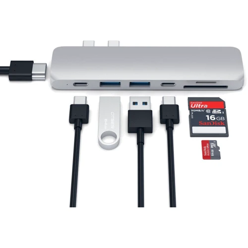 Адаптер Satechi Adapter USB-C to Dual USB-C+2xUSB3.0+micro SD+SD+HDMI Silver (ST-CMBPS): Додаткові роз'єми USB OTG, HDMI, USB OTG, USB-C