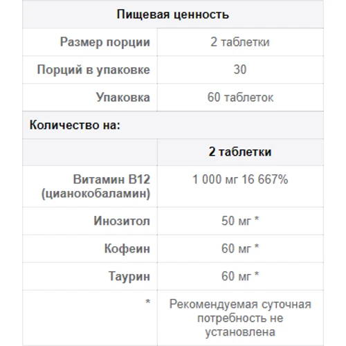 Puritan's Pride Quick Dissolve Energy Melts Coffee Flavor 60 tabs: Форма випуску таблетки