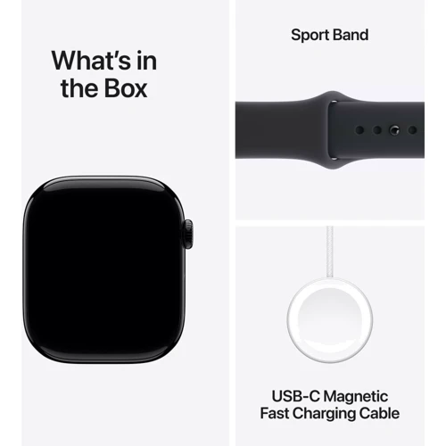 Apple Watch Series 11 GPS + Cellular 42mm Jet Black Aluminium Case with Black Sport Band - M/L (MF854)