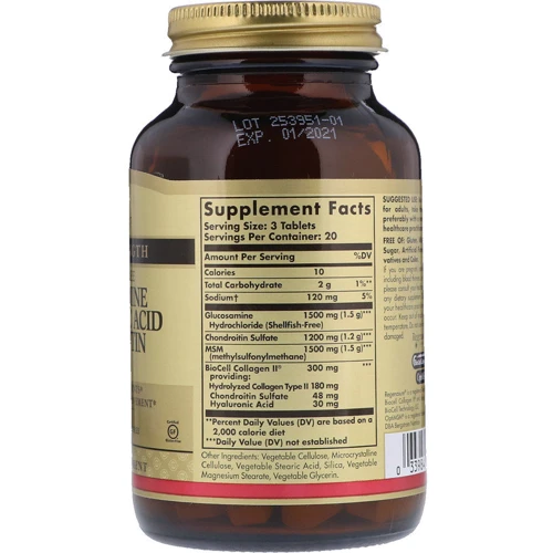 Solgar Glucosamine Hyaluronic Acid Chondroitin MSM, 60 Tablets (SOL-01316): Тип Глюкозамин