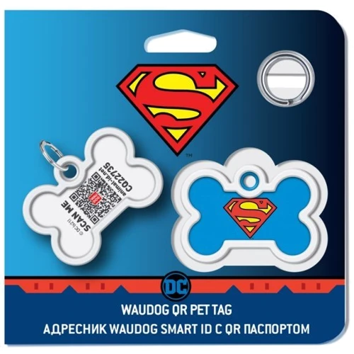 Адресник металлический WAUDOG Smart ID c QR паспортом рисунок Супермен-герой 40х28 мм (0640-1009): Тип Аксессуары к ошейникам