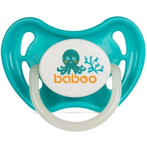Пустушка Baboo Sea Life кругла латексна бірюзова, що світиться в темряві 0+ місяців (5-043)