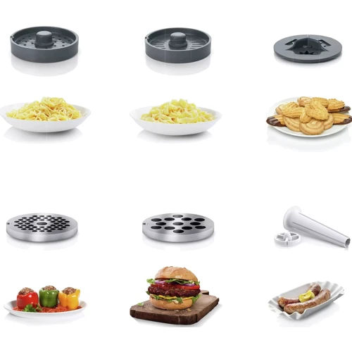 Мясорубка Bosch MFW3612A: Дополнительные насадки насадка для печенья, насадка для колбасок