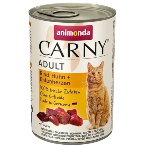 Влажный корм Carny Adult Beef, Chicken + Duck hearts для котов с говядиной/курицей/утиными сердцами 400г (4017721837224)