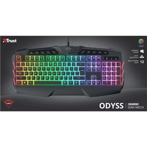 Клавиатура Trust GXT881 Odyss Semi-Mech USB Black (24303): Дополнительно подставка под запястья, подсветка клавиш