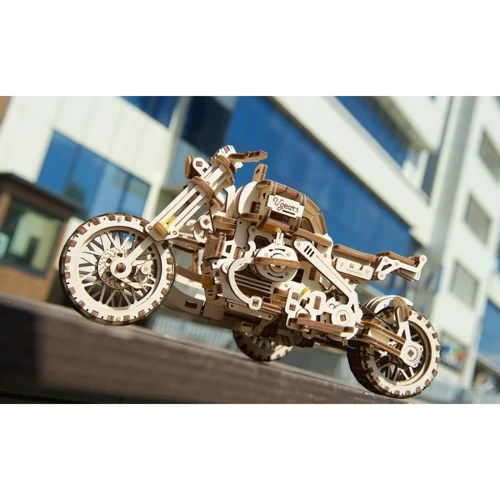 Механічний 3D пазл Ugears Мотоцикл Scramber з коляскою (6336921) фото 30