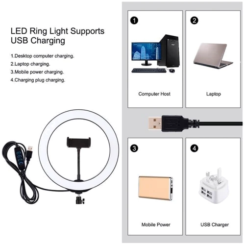 Кольцевая USB LED лампа Puluz PKT3035 10" со штативом (PKT3035)