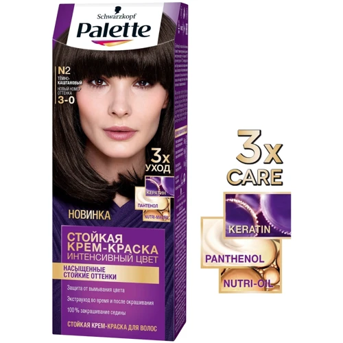 Palette Крем-краска для волос Интенсивный цвет 3-0 (N2) Темно-каштановый 110 ml: Классификация Масс-маркет