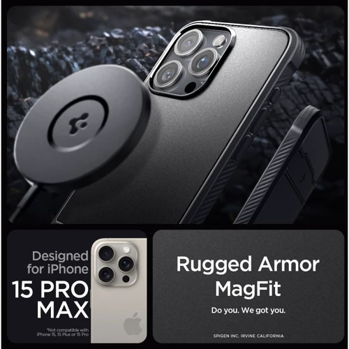 Чехол для iPhone Spigen Rugged Armor MagFit Matte Black (ACS06561) for iPhone 15 Pro Max: Цвет черный