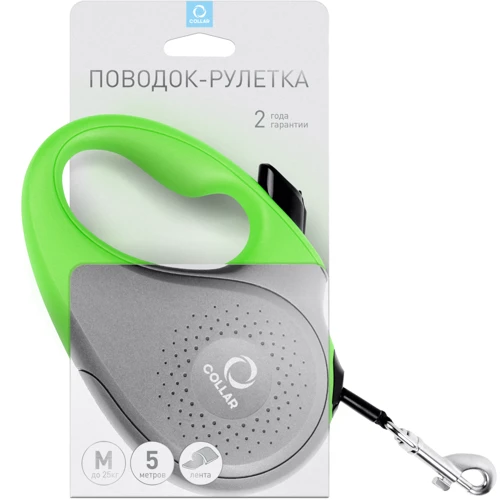Поводок-рулетка COLLAR для собак до 25 кг, 5 м салатовая (81255): Тип шнура Лента