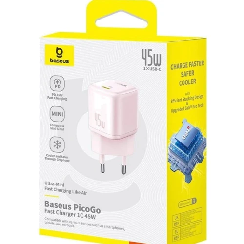 Зарядное устройство Baseus USB-C Wall Charger GaN 1C 45W Pink (P10176800413-00) фото 8