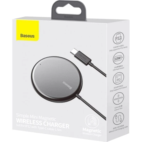 Зарядное устройство Baseus Wireless Charger MagSafe Simple Mini 15W Black (WXJK-F01) for iPhone 16 I 15 I 14 I 13 I 12 series фото 7