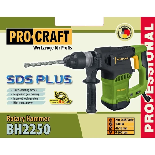 Перфоратор ProCraft BH-2250 SDS PLUS: Потребляемая мощность, Вт 1500