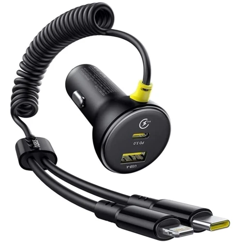 Зарядное устройство Baseus Car Charger 2хUSB-C Circular 60W with USB-C+Lightning Cable Black (C00035902121-00): Количество USB-портов 2