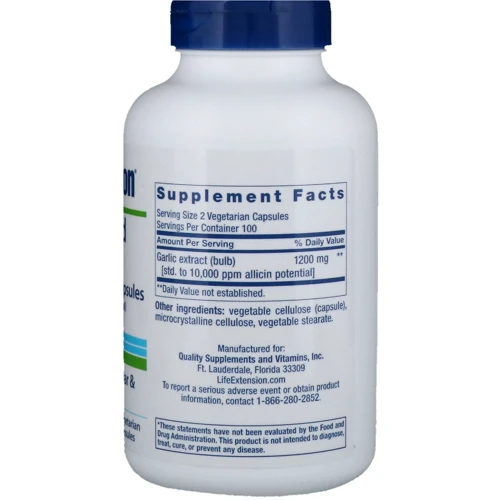 Life Extension Optimized Garlic Standardized Garlic Capsules 200 Veggie Caps Чеснок: Форма выпуска Капсулы