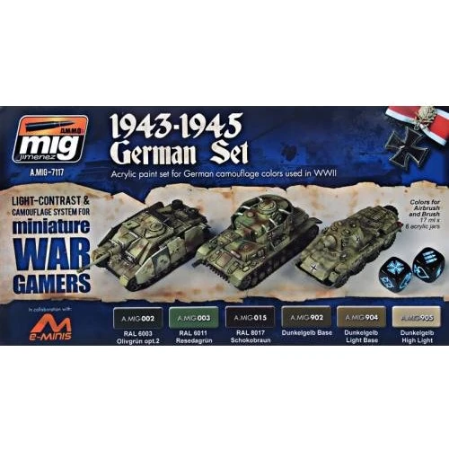 Набір акрилових фарб "Wargames" AMMO A-MIG-7117: Техніка Німеччини, 1943-1945