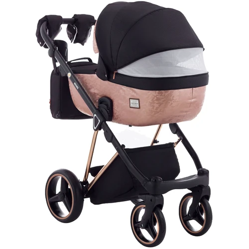 Универсальная коляска 2 в 1 Adamex Mimi Polar (Pink Gold) BR604 черный (люрекс) - медный (принт) кожа (выдавленная точка): Ширина шасси 60 см