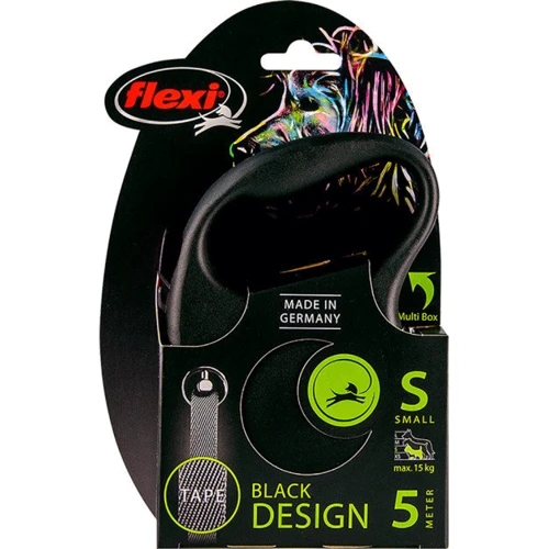 Поводок-рулетка Flexi Black Design S до 15 кг 5 м черный (4000498033906): Тип шнура Лента