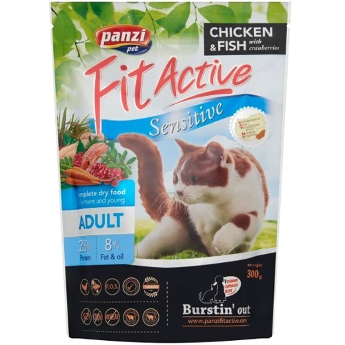 

Сухой корм FitActive Sensitive для взрослых котов с чувствительным пищеварением с птицей рыбой и клюквой 300 г