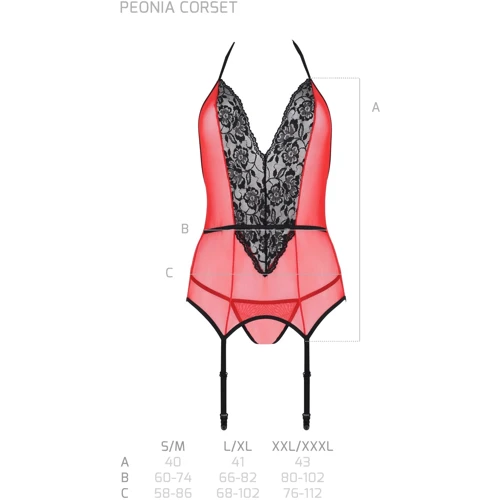 Корсет с пажами для чулок Passion PEONIA CORSET Red S/M (стринги в наборе)