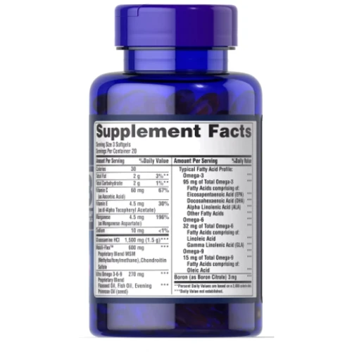 Puritan's Pride Glucosamine, Chondroitin & MSM Глюкозамин, хондроитин и МСМ с Омега 3-6-9 60 капсул: Тип Глюкозамин