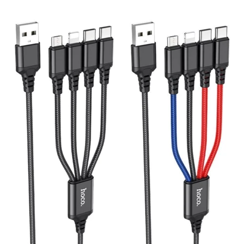Кабель Hoco USB Cable to Micro USB/Lightning/2х Type-C X76 2A 1m Black/Red/Blue: Тип USB Cable - Lightning/microUSB/USB-C
