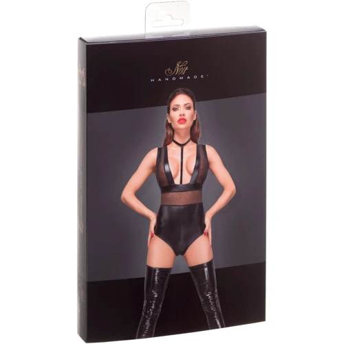 Боди Noir Handmade F183 Powerwetlook body Black, 3XL
