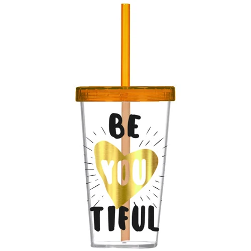 Стакан HEREVIN GOLD BE YOU 0.66л с трубочкой (161448-008)