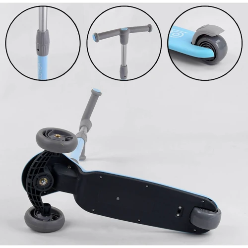 Самокат триколісний Best Scooter складаний алюмінієвий кермо, 3 колеса PU зі світлом Blue (102027): Тип коліс литі