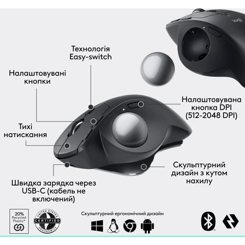 Мышь Logitech MX Ergo S Graphite (910-007260): Радиус действия 10 м
