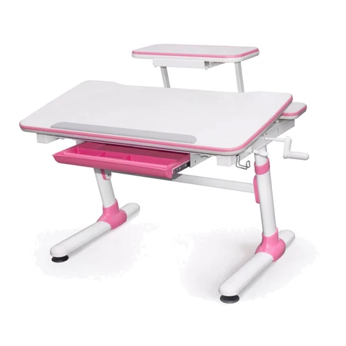 Стол Evo-kids Duke Pink с полкой (арт.Evo-501 P+полка Evo-513) - столешница белая / вставки розовые