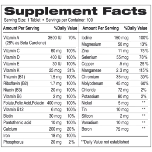 Earth‘s Creation Multivitamin Century (A thru Z) Комплекс витаминов и минералов 100 таблеток: Тип Комплексные