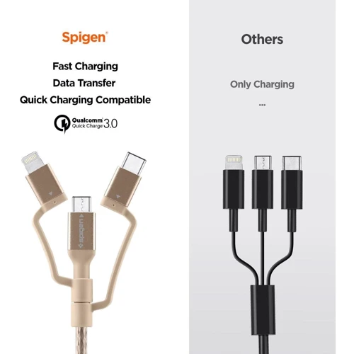 Кабель Spigen USB Cable to Lightning/microUSB/USB-C Essential C10i3 1.5m Gold (000CB23018) фото 5