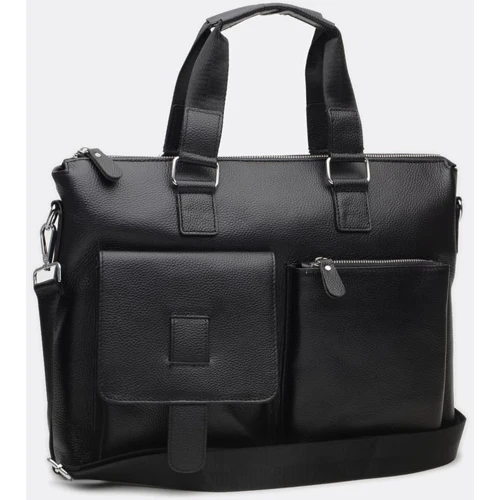 Чоловіча сумка месенджер Borsa Leather чорна (K18825-black): Фактура матова, Зерниста