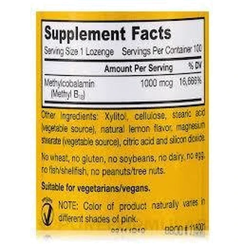Jarrow Formulas Methyl B-12 1000 mcg 100 Lozenges Lemon Flavor Витамин В12, со вкусом лимона: Тип Витамин B