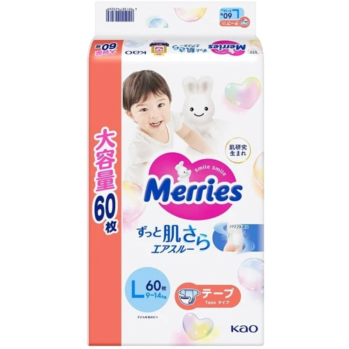 Подгузники Merries L 9-14 кг 60 штук (4901301423269)