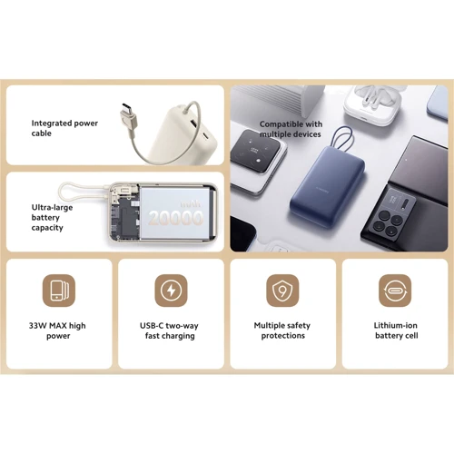 Зовнішній акумулятор Xiaomi Power Bank 20000mAh 33W Integrated Cable Beige (BHR8851GL): Тип батареї Литий-ионные
