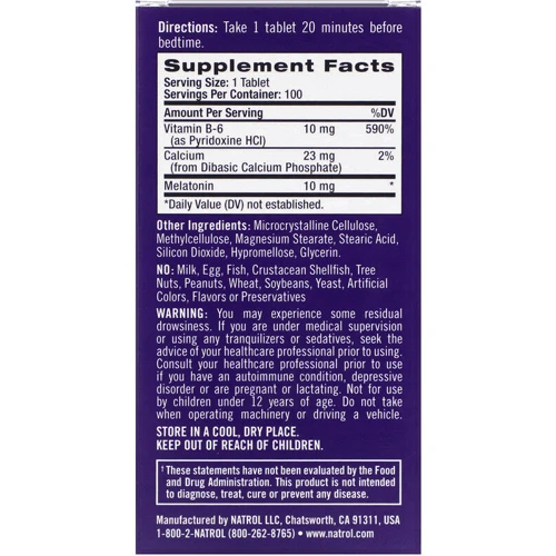 Natrol Melatonin Advanced Sleep, Time Release, 10 mg, 100 Tablets (NTL-07279): Форма выпуска Таблетки