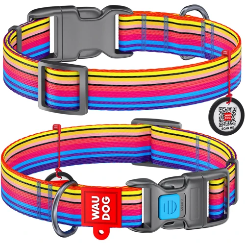 Нашийник WAUDOG Nylon з QR-паспортом, малюнок "Лінія 1", пластиковий фастекс 20 мм 24-40 см різнокольоровий (4783)