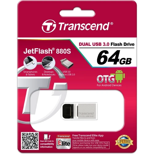 USB-флешка Transcend 64GB JetFlash 880 USB 3.0/microUSB OTG Metal (TS64GJF880S): Вес 3 г