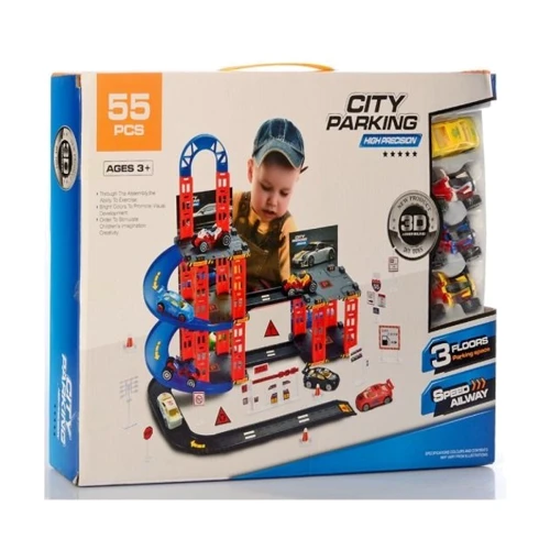 Гараж 3-этажный, 55 деталей, транспорт, дорожные знаки (0908-12A): Производитель Noname