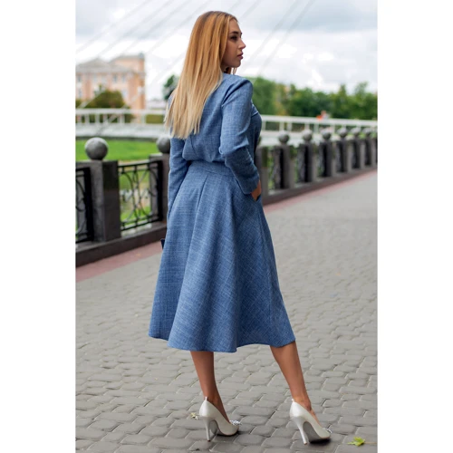 Платье FLFashion Плутос ХПП 3213 52 синее повседневное удлиненное миди: Состав Лен