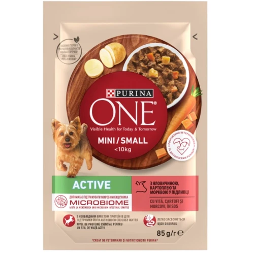 Влажный корм Purina ONE mini Active для собак мелких пород с говядиной и картофелем и морковью 26х85 г (8445290298287): Тип Влажный корм