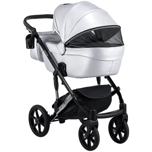 Коляска 2 в 1 Bair Polo (Silver) шкіра 100% 27S срібло (перламутр): Матеріал коліс резина