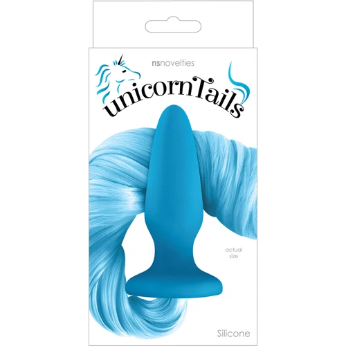 Анальная пробка с хвостиком Unicorn Tails Pastel, 8.4x3.2 см, голубой